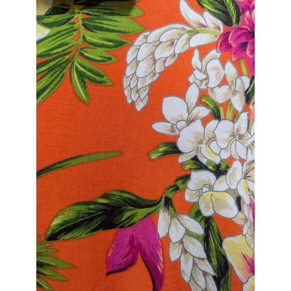 Clio Orange Hawaiian Floral Print Button-Up Shirt Short Sleeves, Size S - Picture 4 of 9